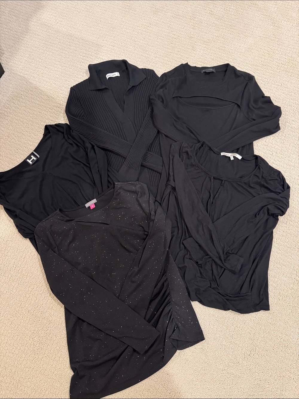 Vince Camuto Black Sparkle Long-Sleeve Top Bundle Lot of 5